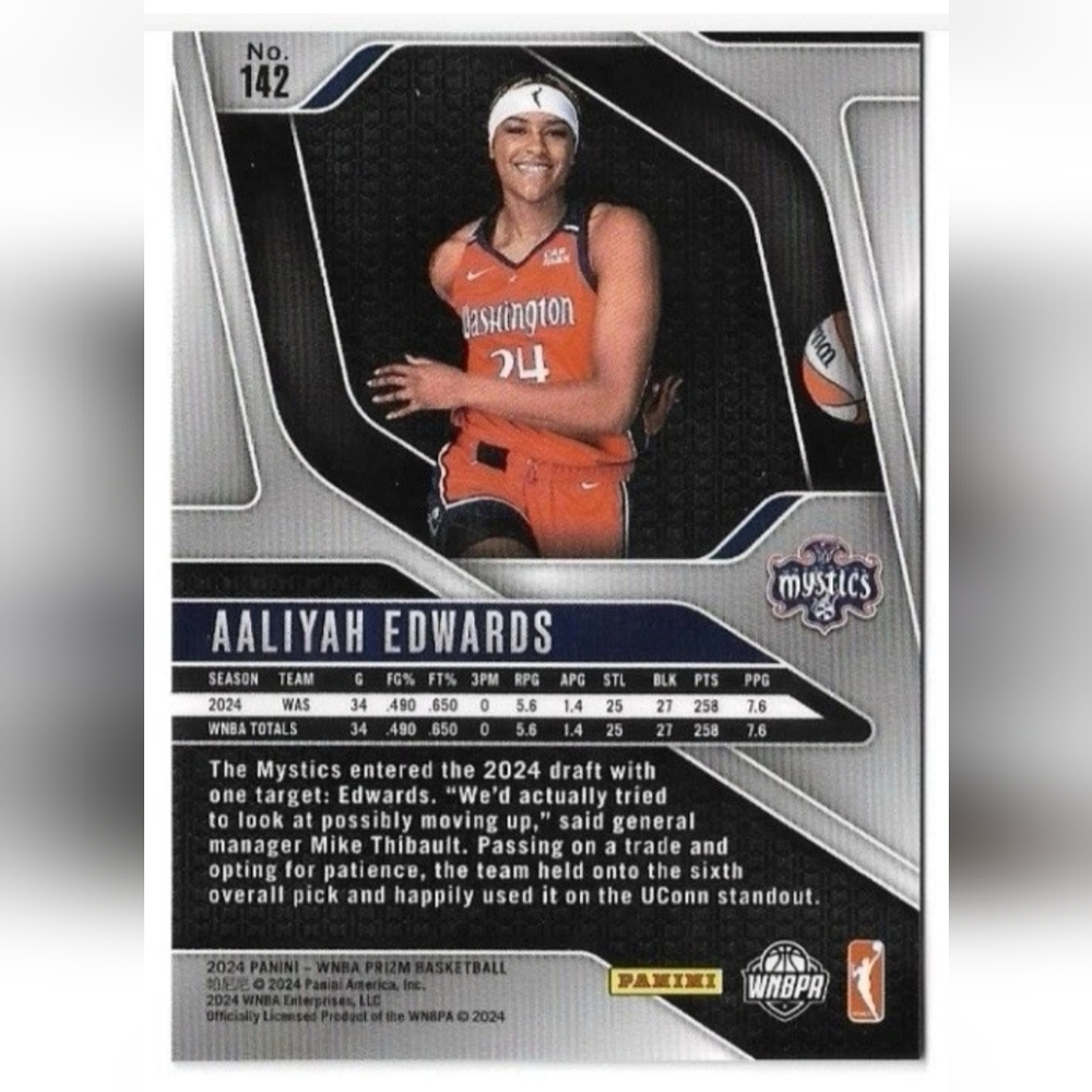 Aaliyah Edwards🏀 WNBA Basketball Trading Card 🔥 Washington Mystics - Picture 2 of 2